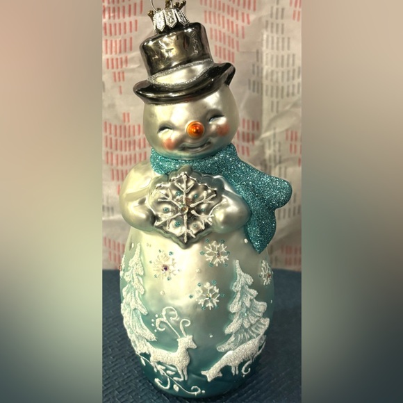 Hallmark Heritage 2016 Winter's Snowman Blown Glass XMAS Ornament w/ Tag RARE - Picture 3 of 8